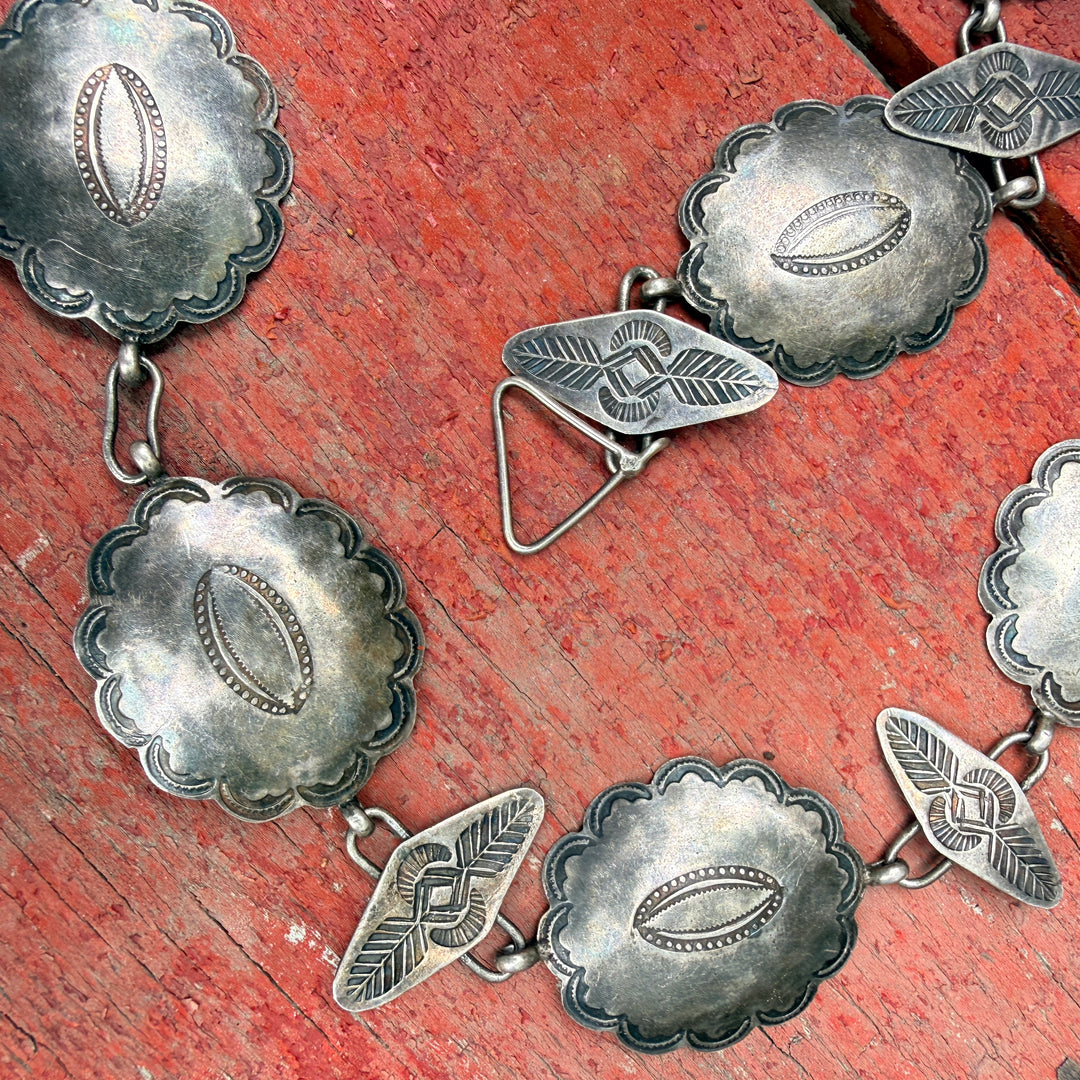 Old Navajo Wrought Silver Concho Belt