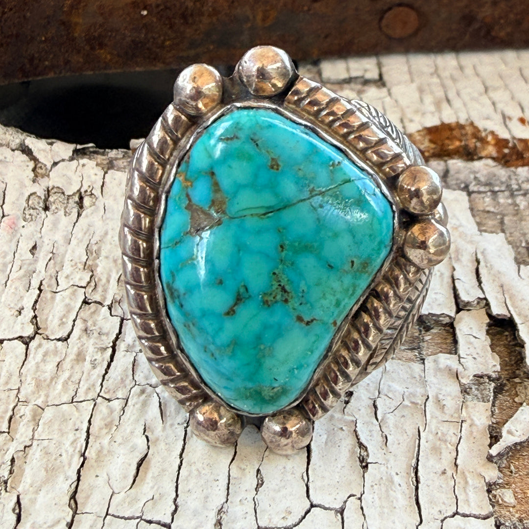Signed Vintage Sterling Silver & Turquoise Ring Size 11 J. Silversmith