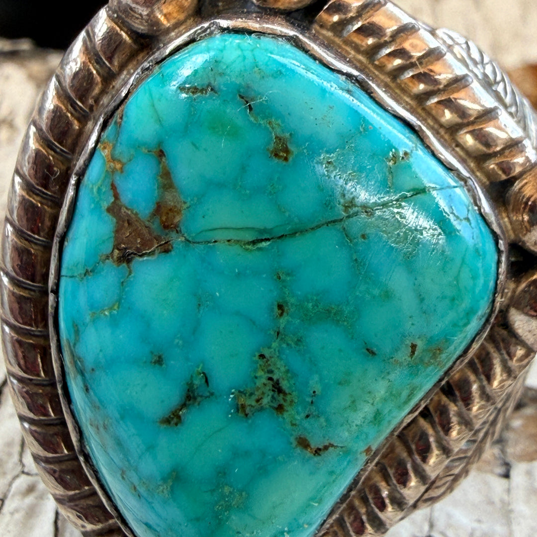Signed Vintage Sterling Silver & Turquoise Ring Size 11 J. Silversmith