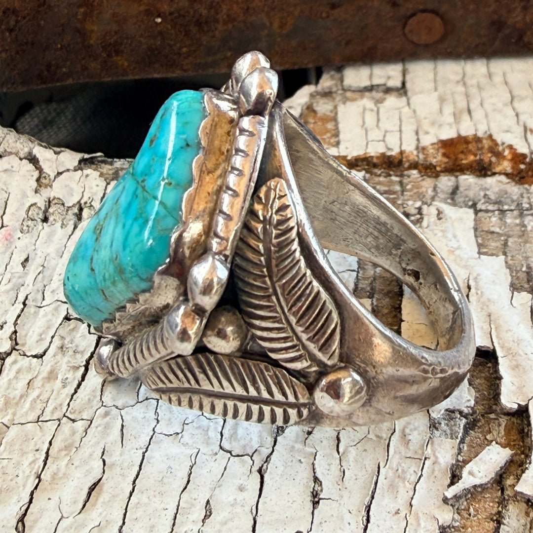 Signed Vintage Sterling Silver & Turquoise Ring Size 11 J. Silversmith