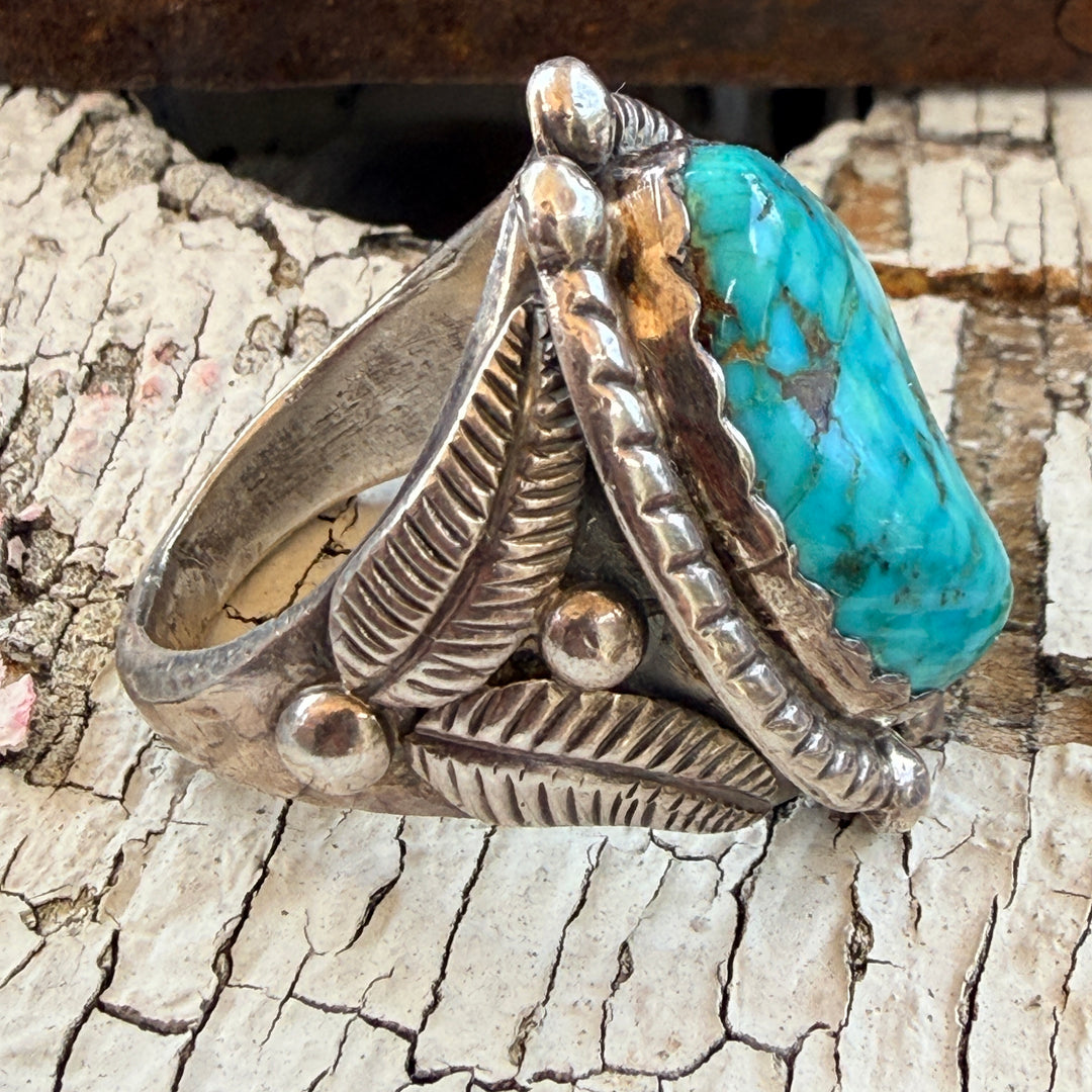 Signed Vintage Sterling Silver & Turquoise Ring Size 11 J. Silversmith