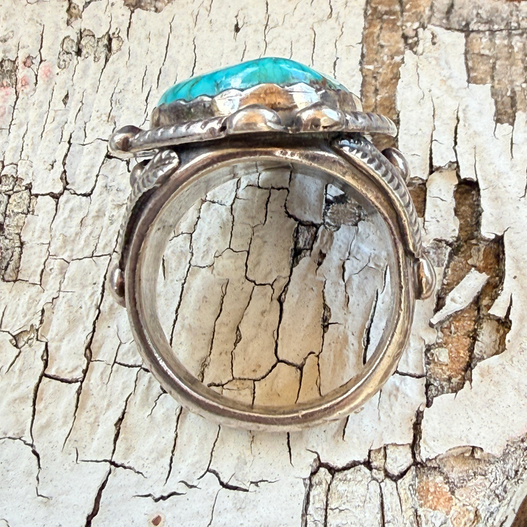 Signed Vintage Sterling Silver & Turquoise Ring Size 11 J. Silversmith