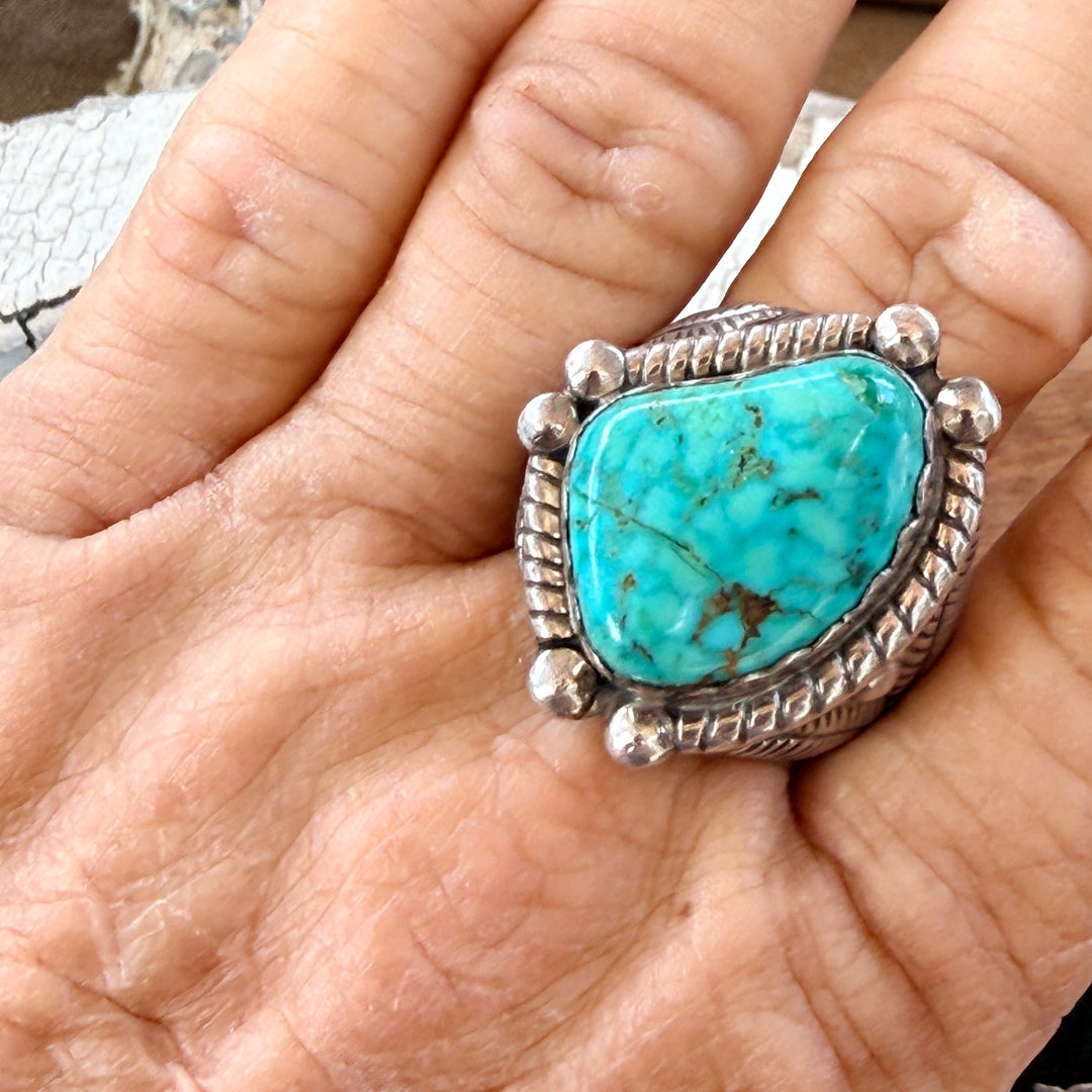 Signed Vintage Sterling Silver & Turquoise Ring Size 11 J. Silversmith