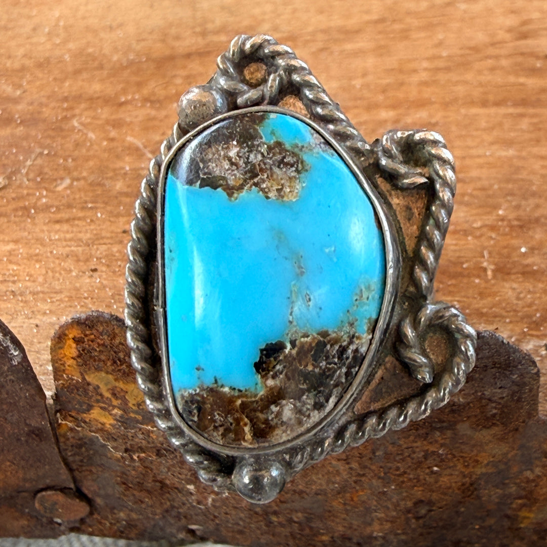 Vintage Navajo Sterling Silver & Blue Turquoise Ring Size 7