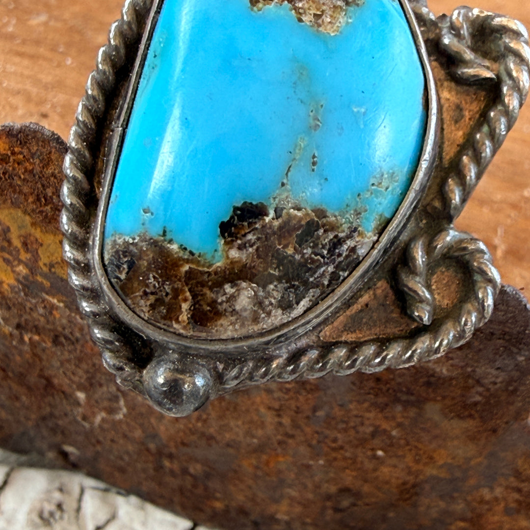 Vintage Navajo Sterling Silver & Blue Turquoise Ring Size 7