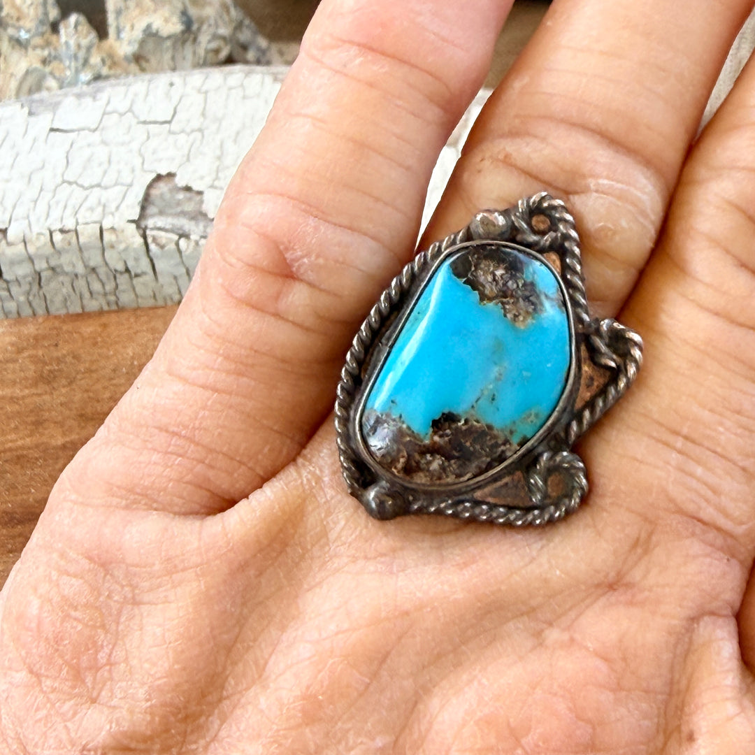 Vintage Navajo Sterling Silver & Blue Turquoise Ring Size 7