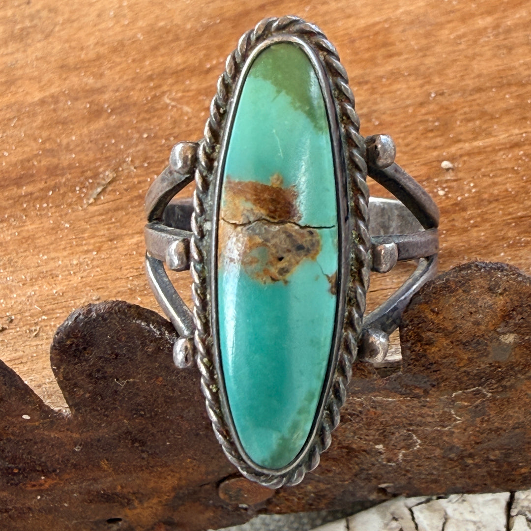 Vintage Navajo Sterling Silver & Turquoise Raindrop Ring Size 7