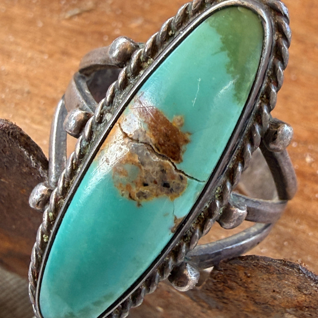 Vintage Navajo Sterling Silver & Turquoise Raindrop Ring Size 7