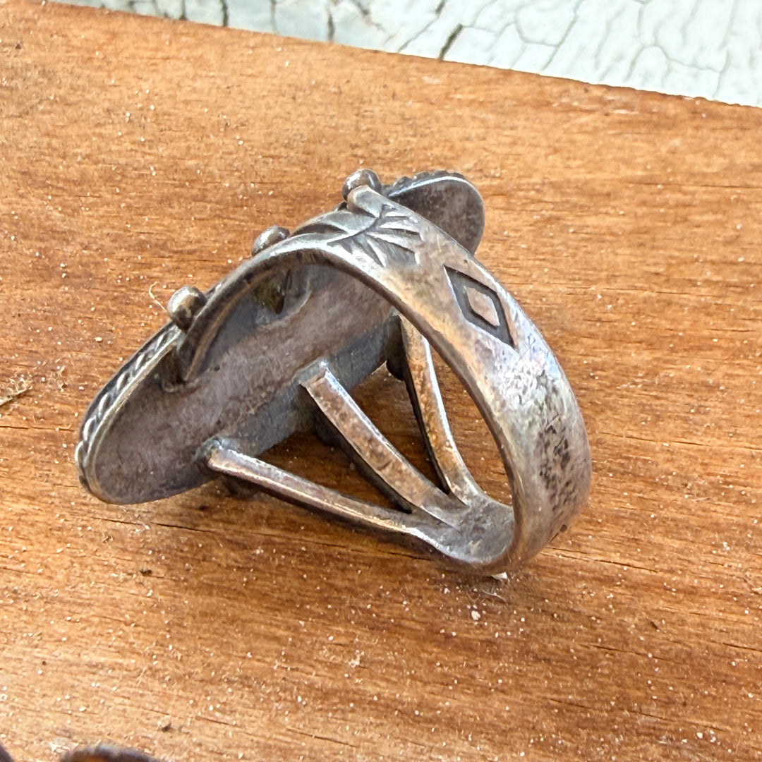 Vintage Navajo Sterling Silver & Turquoise Raindrop Ring Size 7