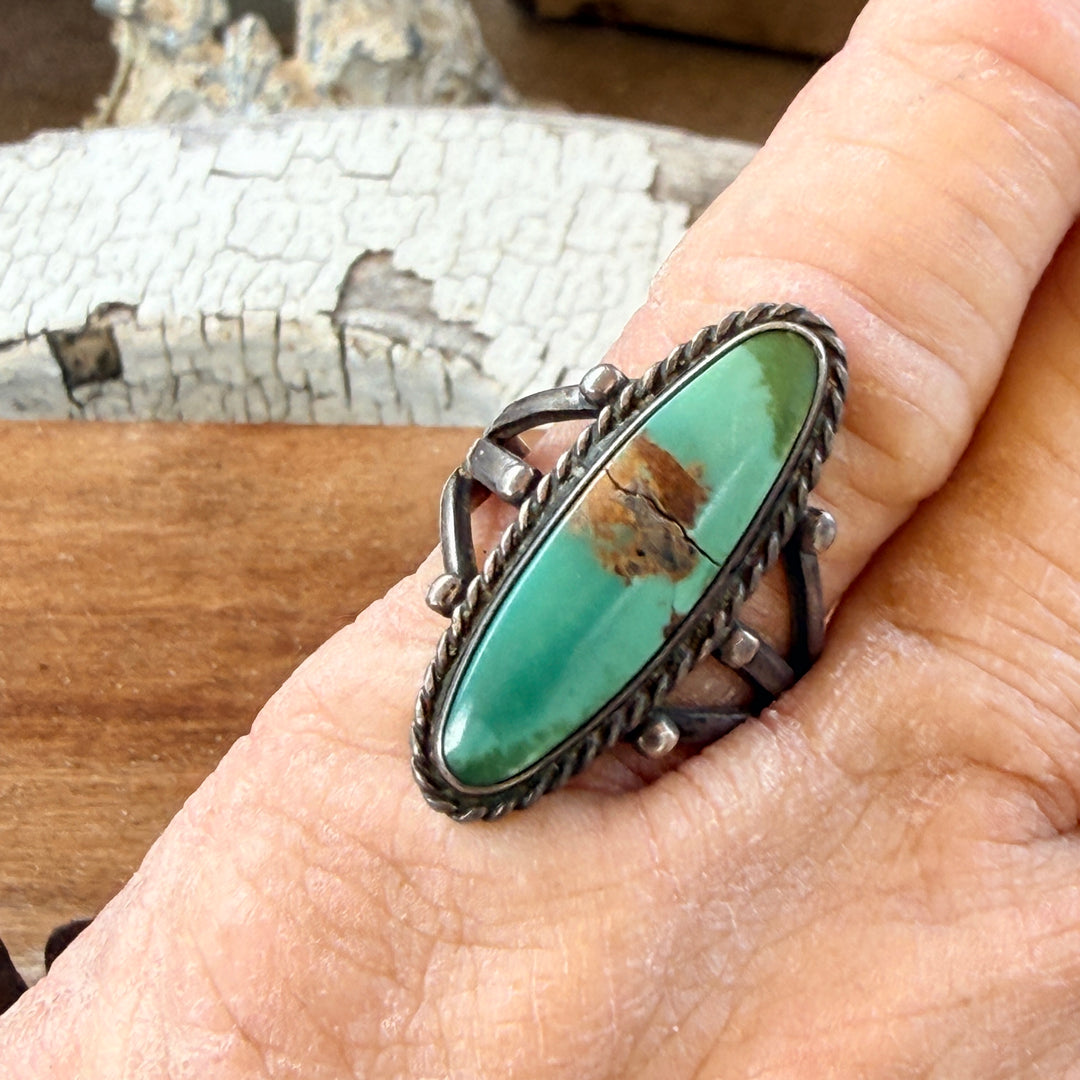 Vintage Navajo Sterling Silver & Turquoise Raindrop Ring Size 7