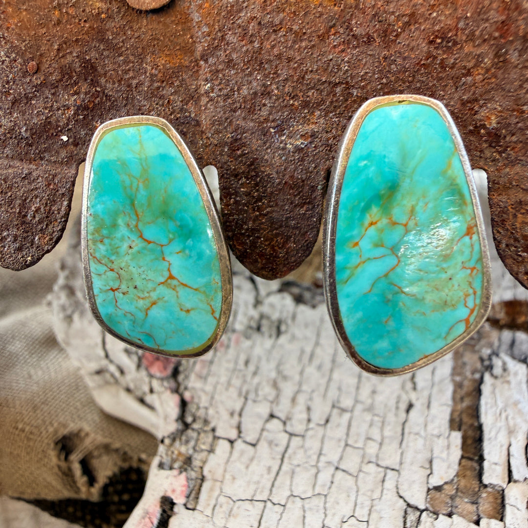 Vintage Sterling Silver & Turquoise Clip On Earrings Southwestern