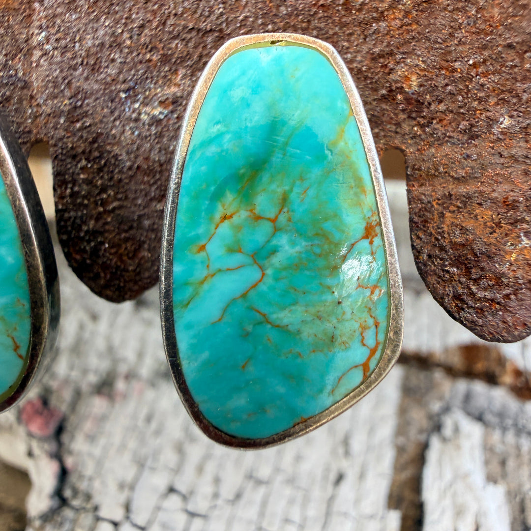 Vintage Sterling Silver & Turquoise Clip On Earrings Southwestern