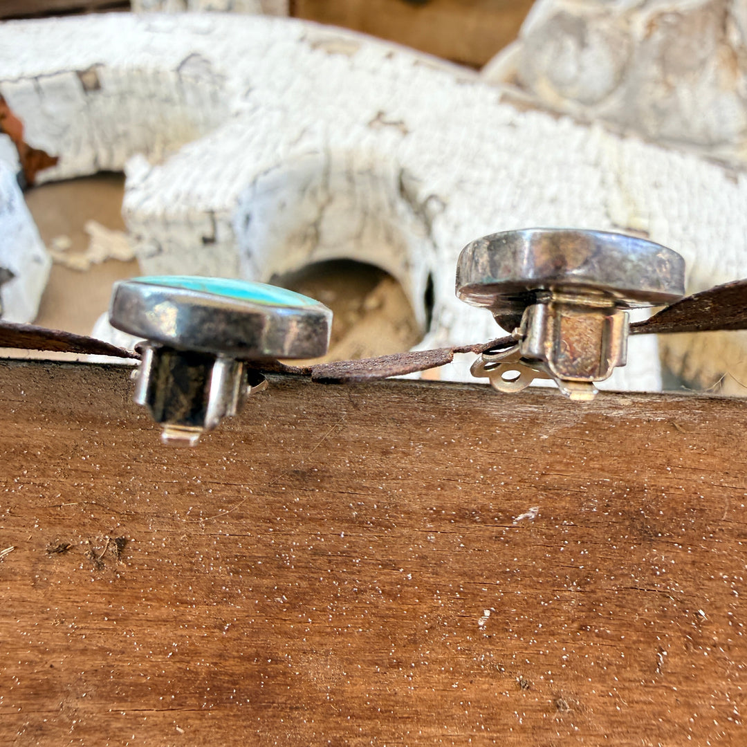Vintage Sterling Silver & Turquoise Clip On Earrings Southwestern