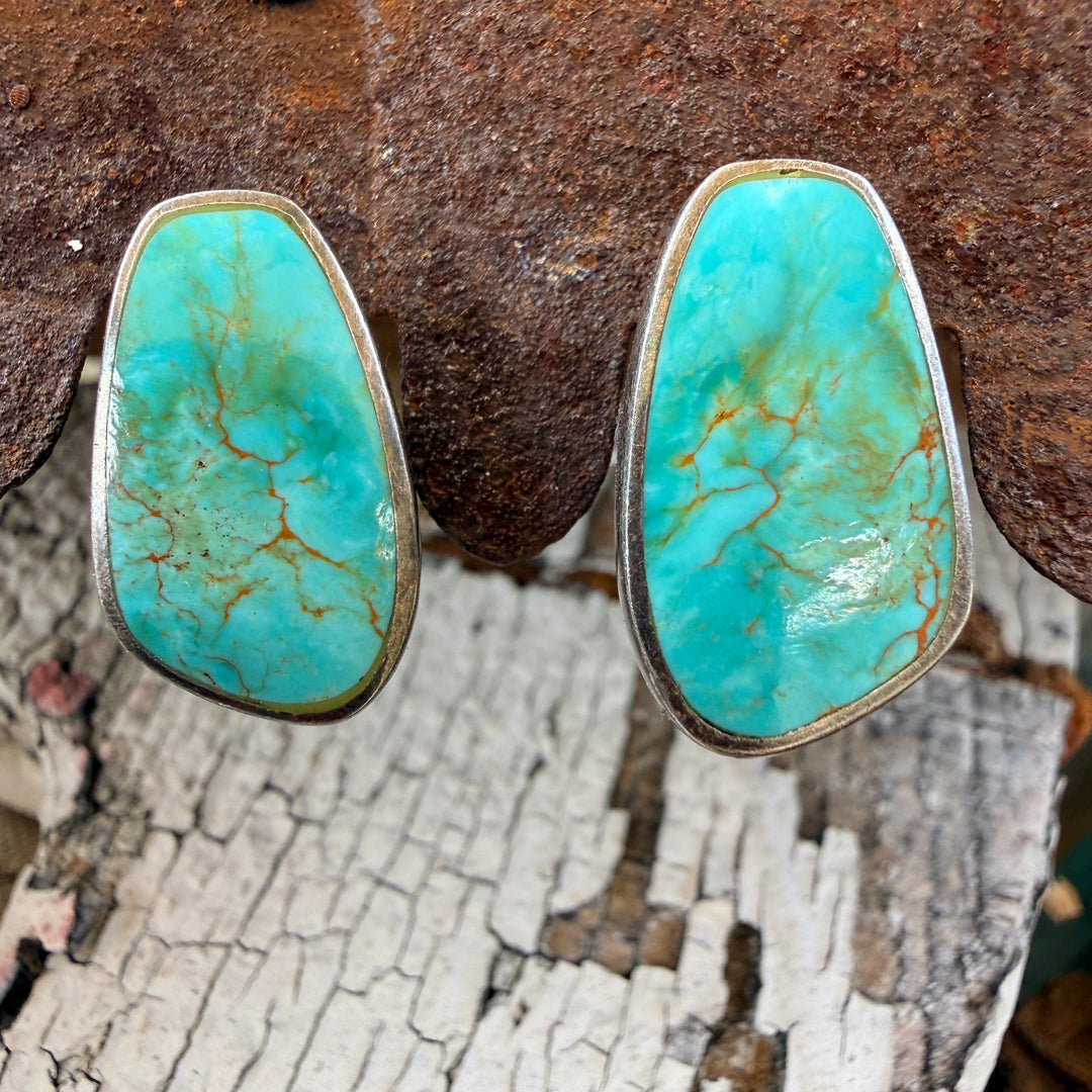 Vintage Sterling Silver & Turquoise Clip On Earrings Southwestern