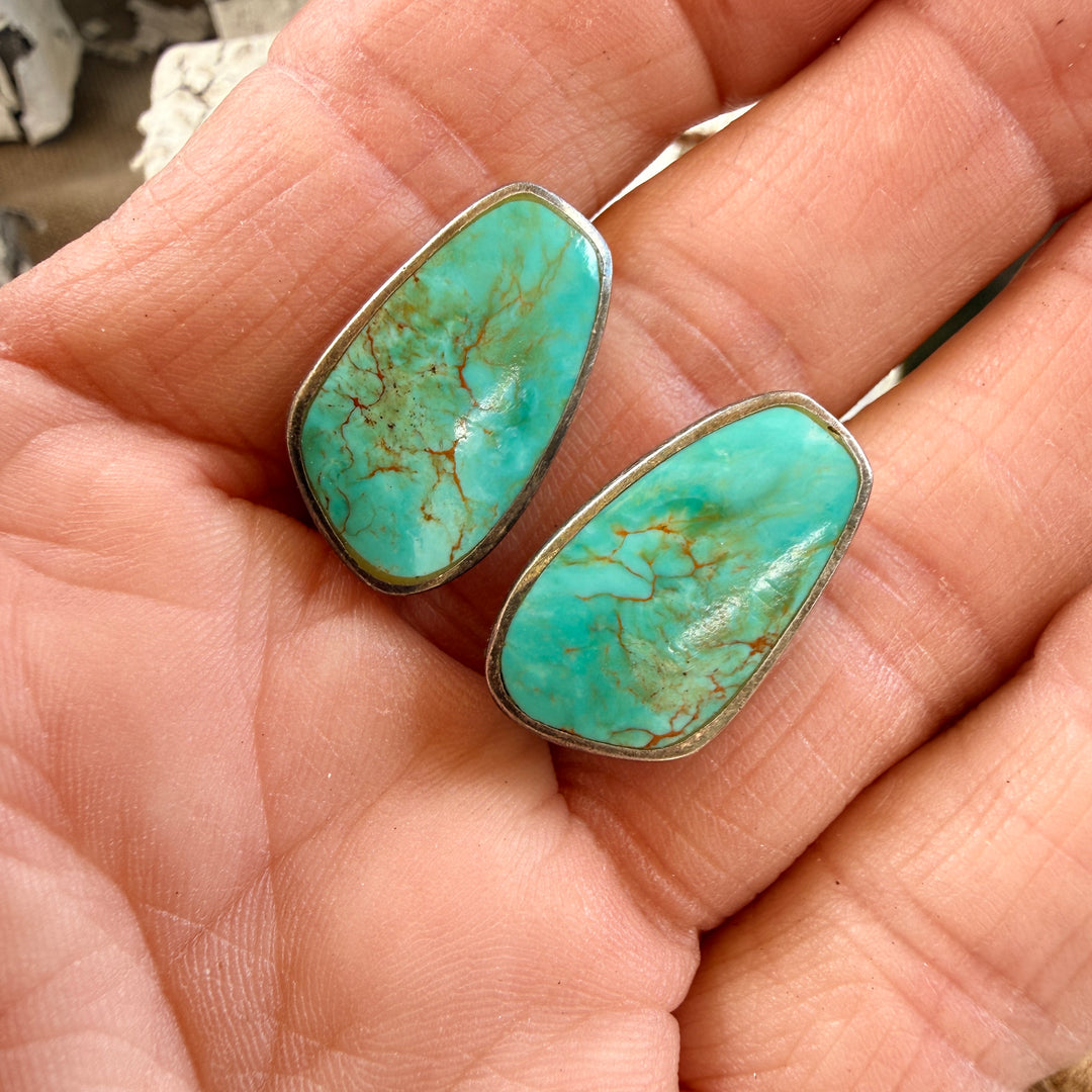 Vintage Sterling Silver & Turquoise Clip On Earrings Southwestern