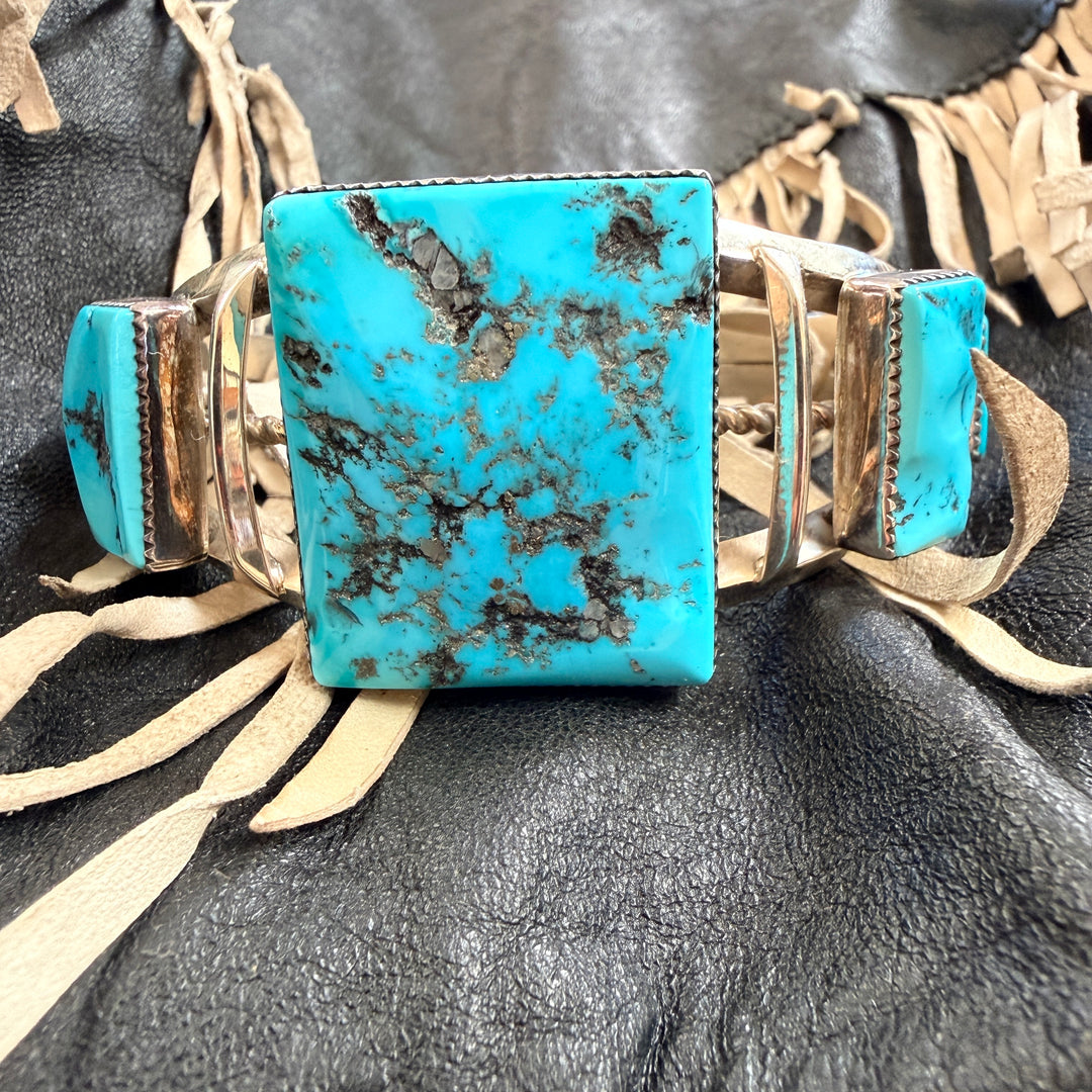 Vintage Navajo Sterling Silver & Turquoise Cuff Bracelet Cody Hunter