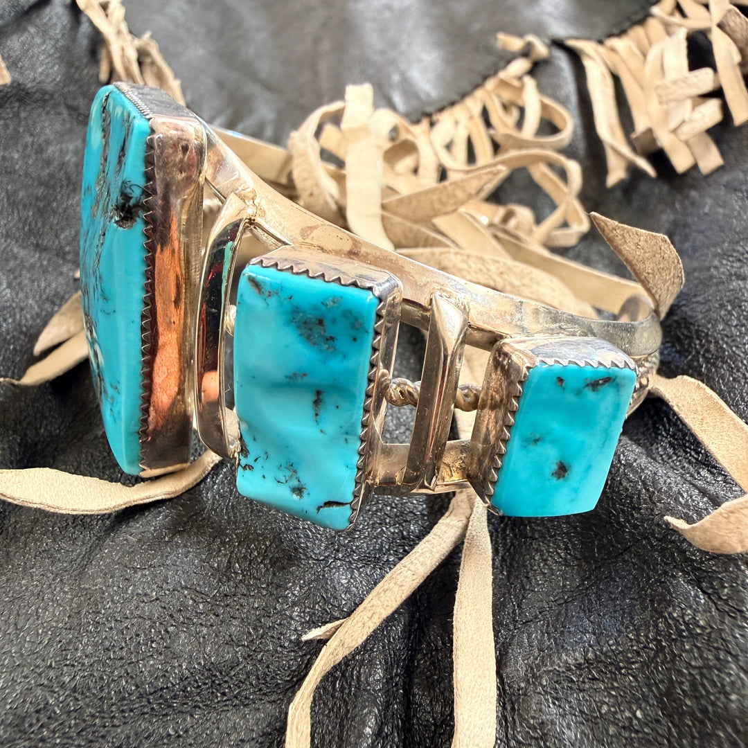 Vintage Navajo Sterling Silver & Turquoise Cuff Bracelet Cody Hunter