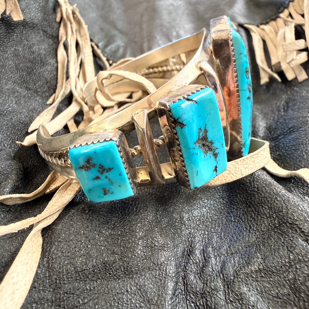 Vintage Navajo Sterling Silver & Turquoise Cuff Bracelet Cody Hunter