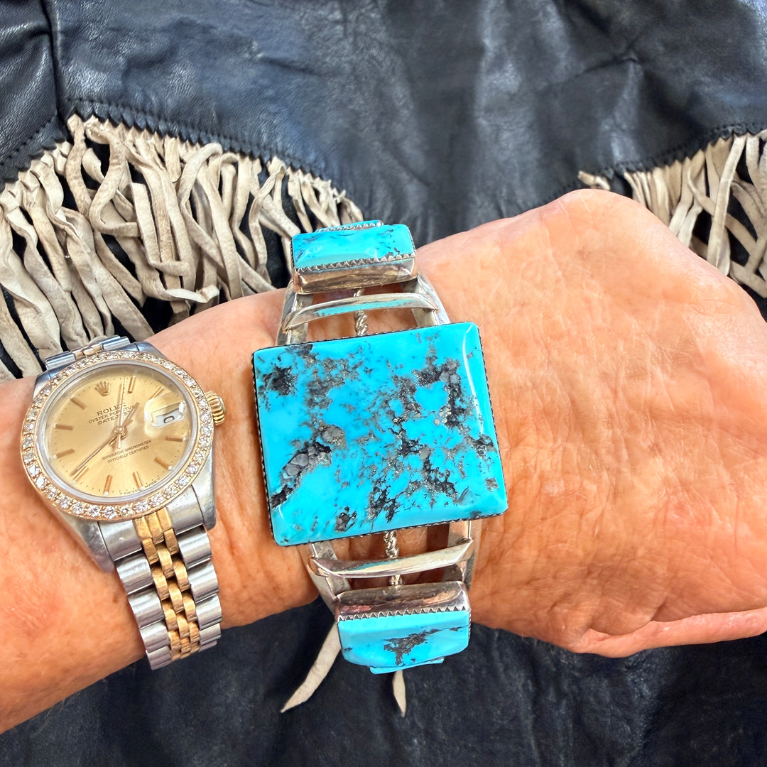 Vintage Navajo Sterling Silver & Turquoise Cuff Bracelet Cody Hunter