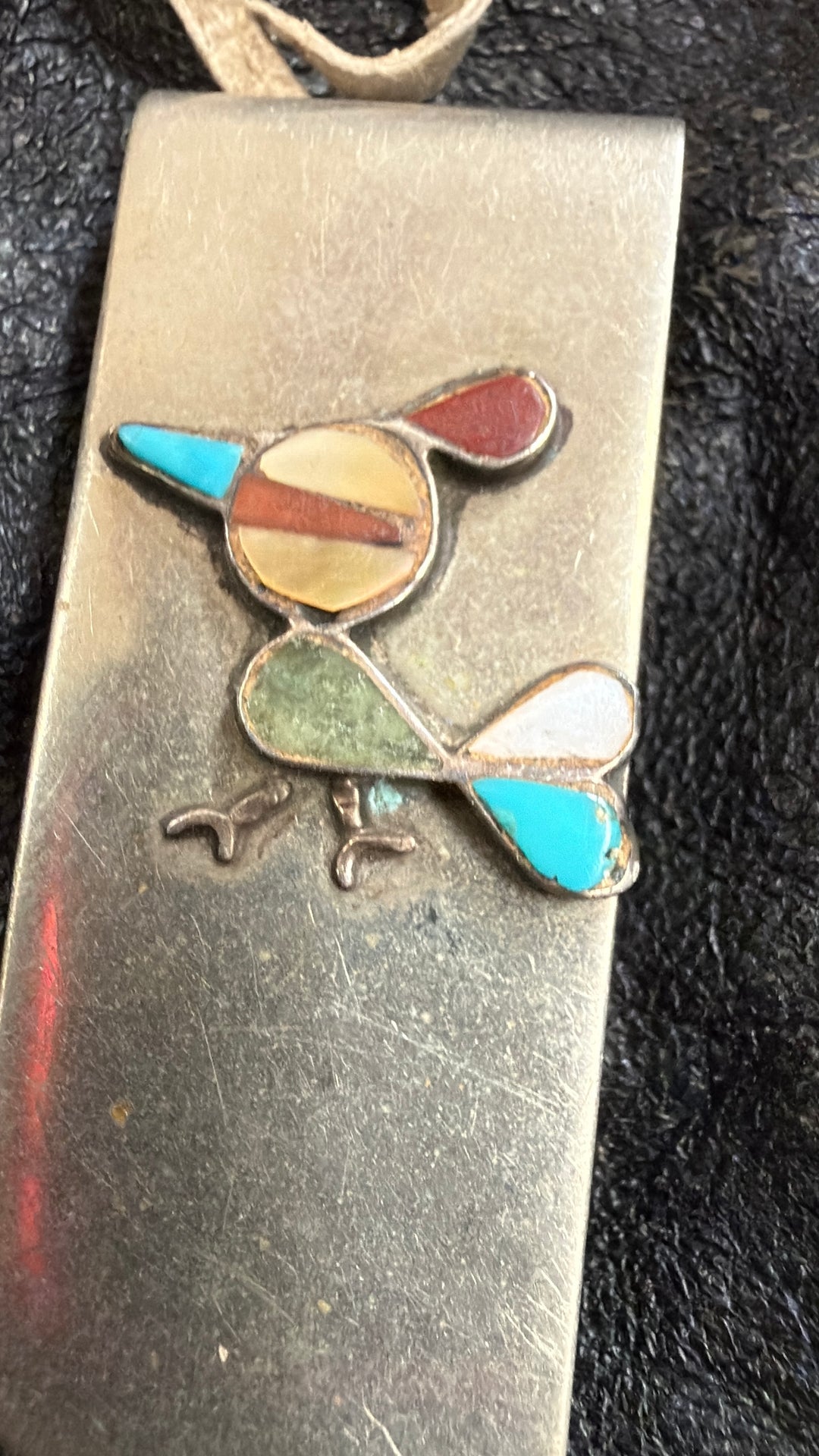 Vintage Sterling Silver & Nickel Inlay Roadrunner Money Clip