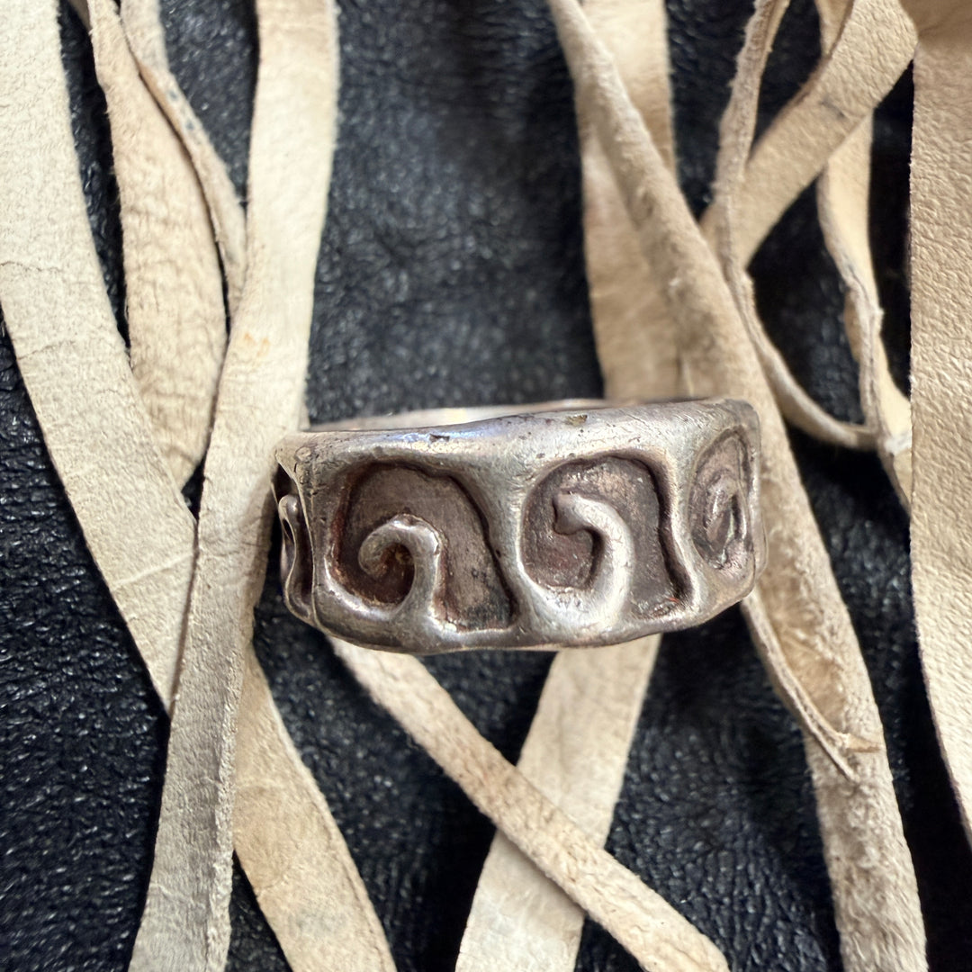 Sterling Silver Stamp Decorated Band Ring Size 6