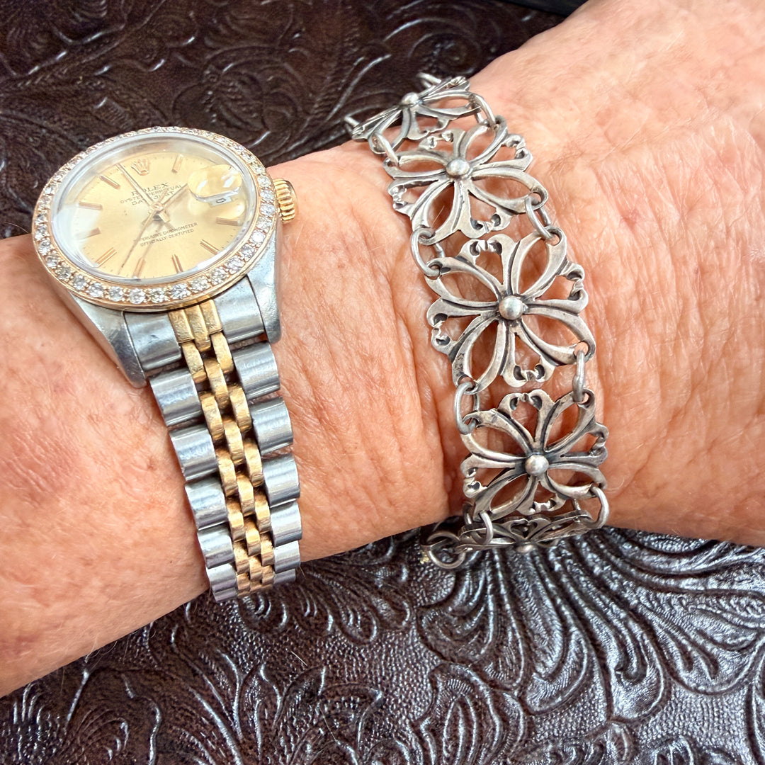 Vintage Sterling Silver Lacy Panel Bracelet