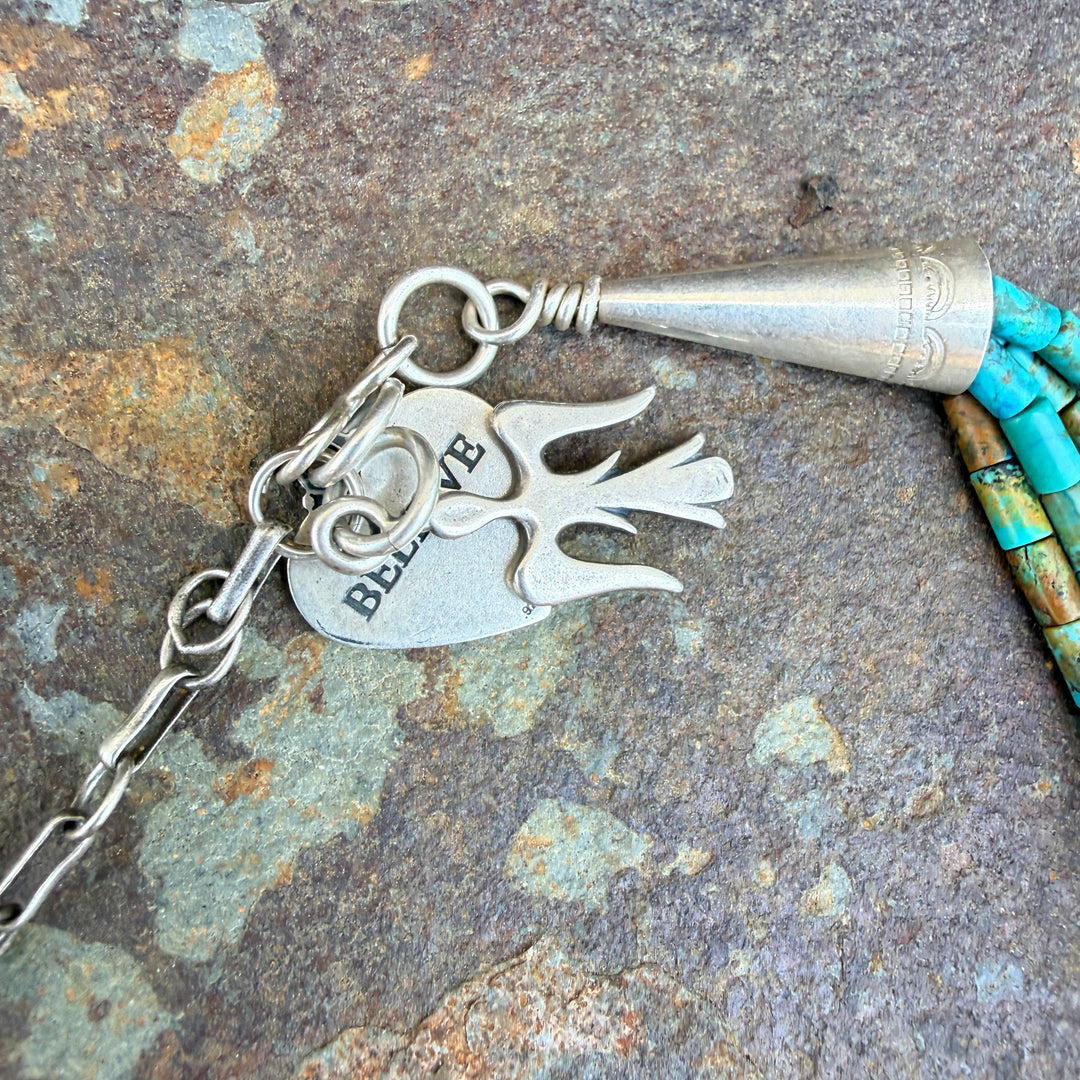 Vintage Southwestern Sterling Silver & Turquoise Heishi 4 Strand Necklace
