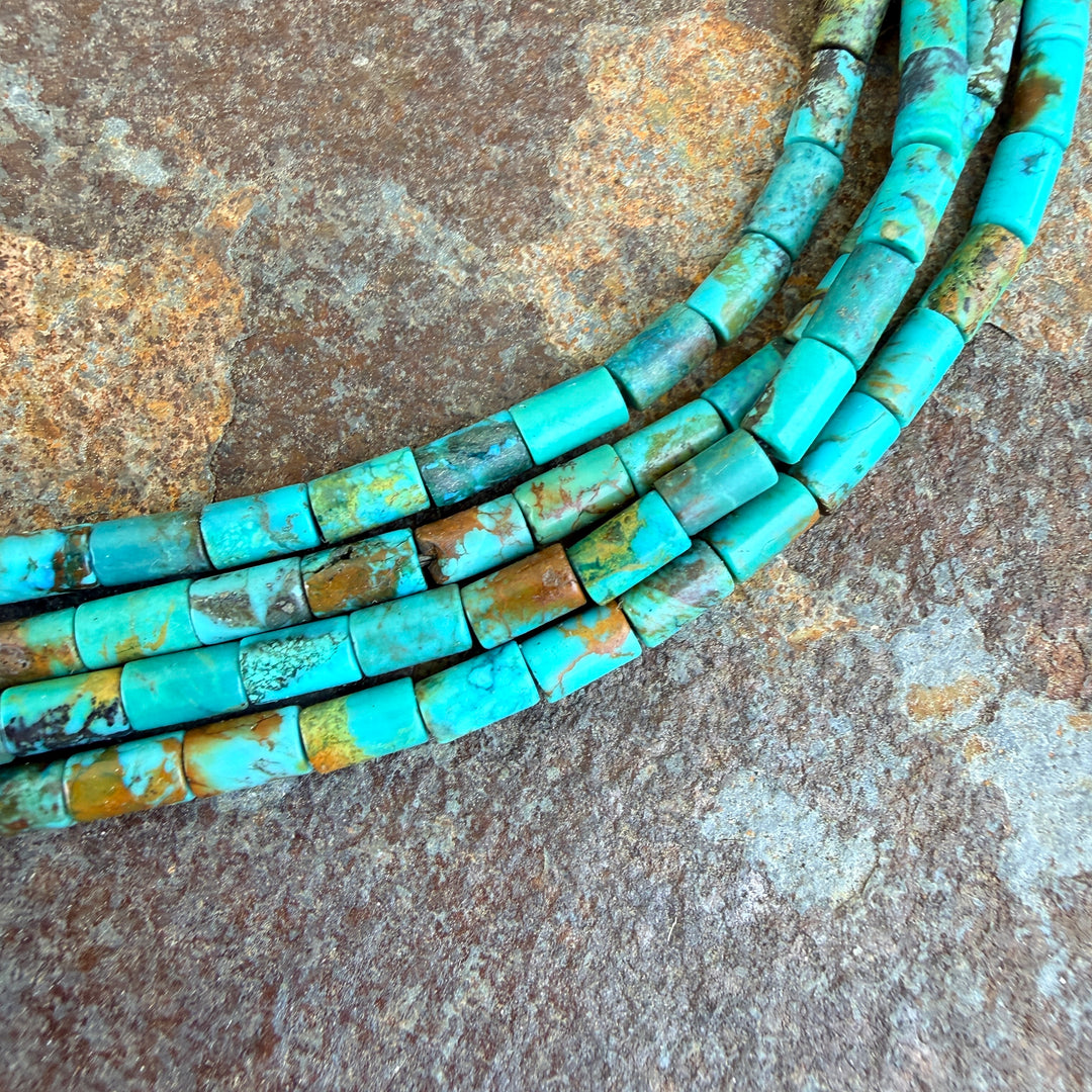 Vintage Southwestern Sterling Silver & Turquoise Heishi 4 Strand Necklace