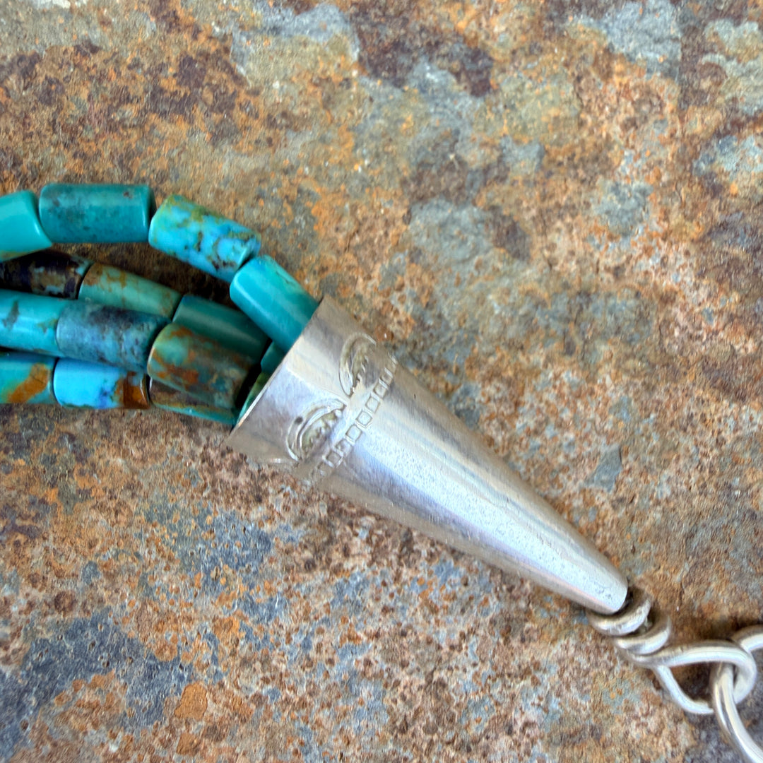 Vintage Southwestern Sterling Silver & Turquoise Heishi 4 Strand Necklace