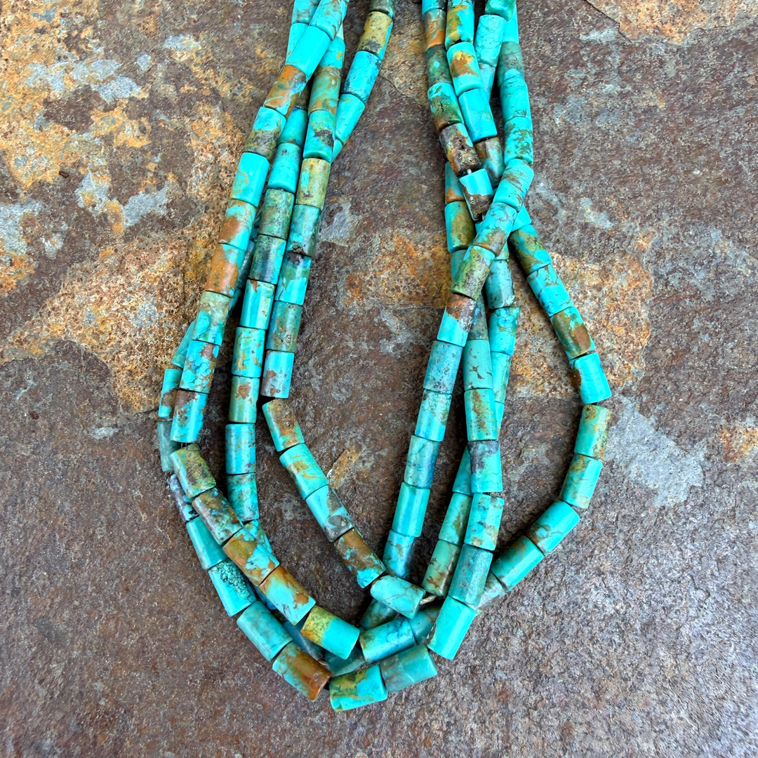 Vintage Southwestern Sterling Silver & Turquoise Heishi 4 Strand Necklace