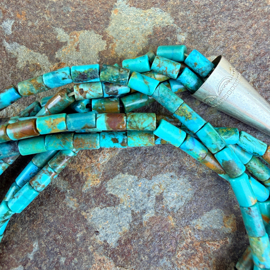 Vintage Southwestern Sterling Silver & Turquoise Heishi 4 Strand Necklace