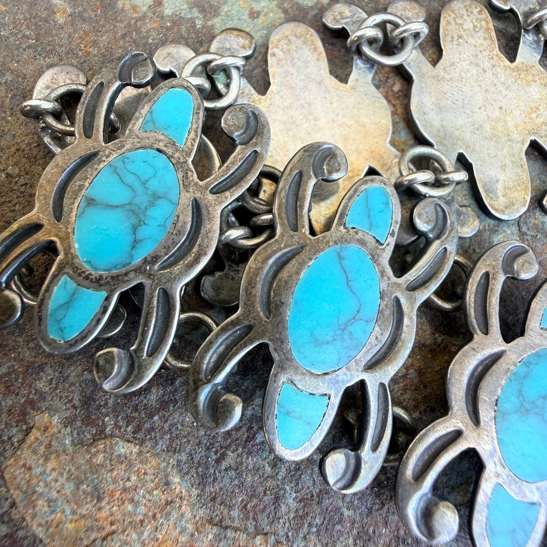 Vintage Mexican Sterling Silver Turquoise Bracelet & Earring Set Taxco