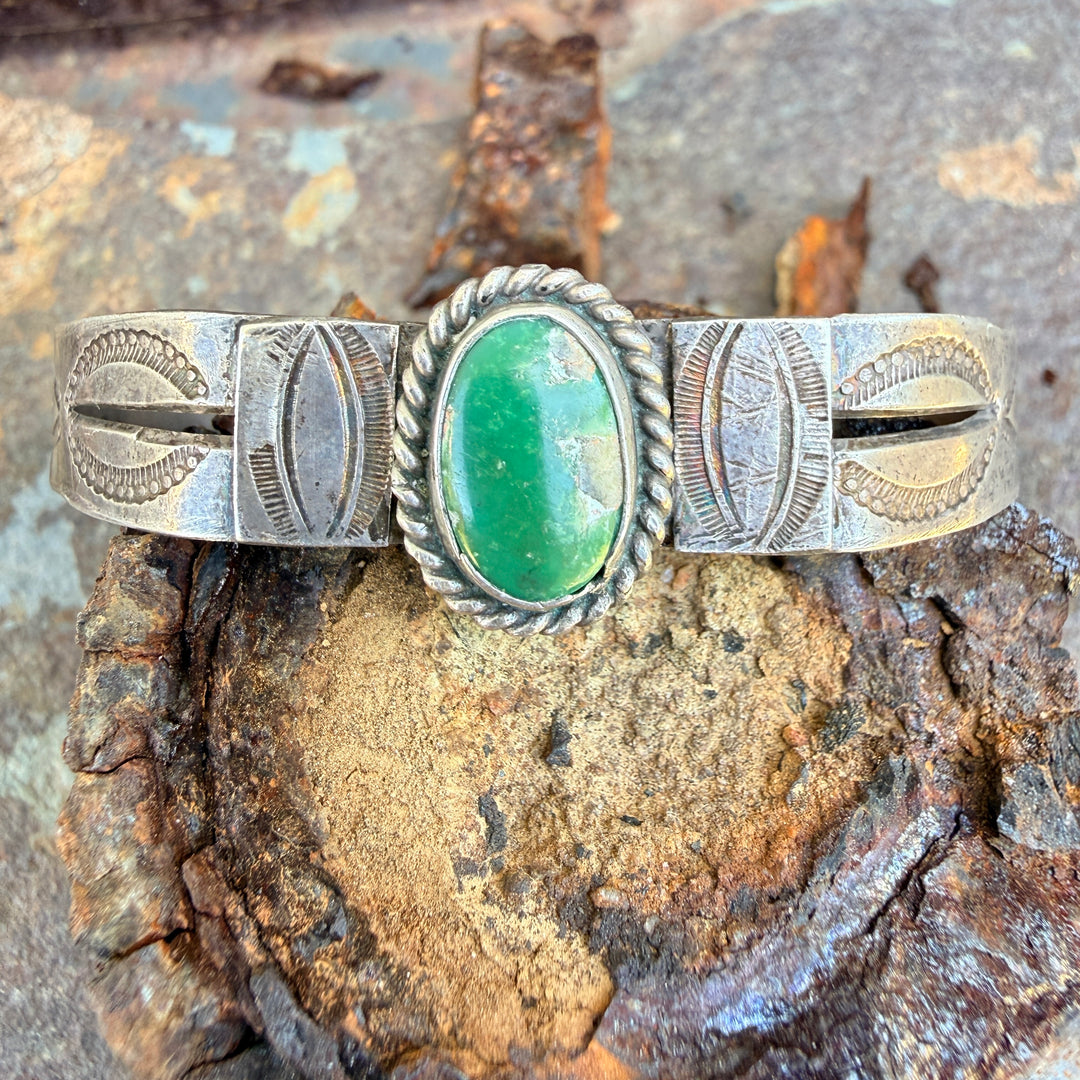 Early Wrought Sterling Silver Turquoise Navajo Bracelet Fred Harvey Era