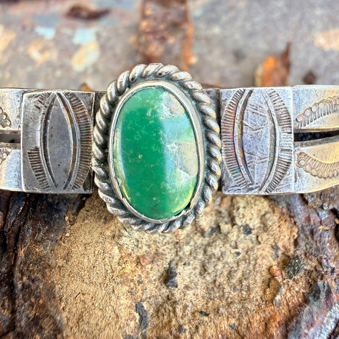 Early Wrought Sterling Silver Turquoise Navajo Bracelet Fred Harvey Era
