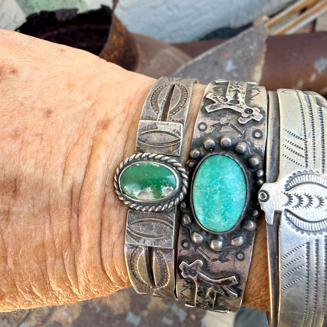 Early Wrought Sterling Silver Turquoise Navajo Bracelet Fred Harvey Era