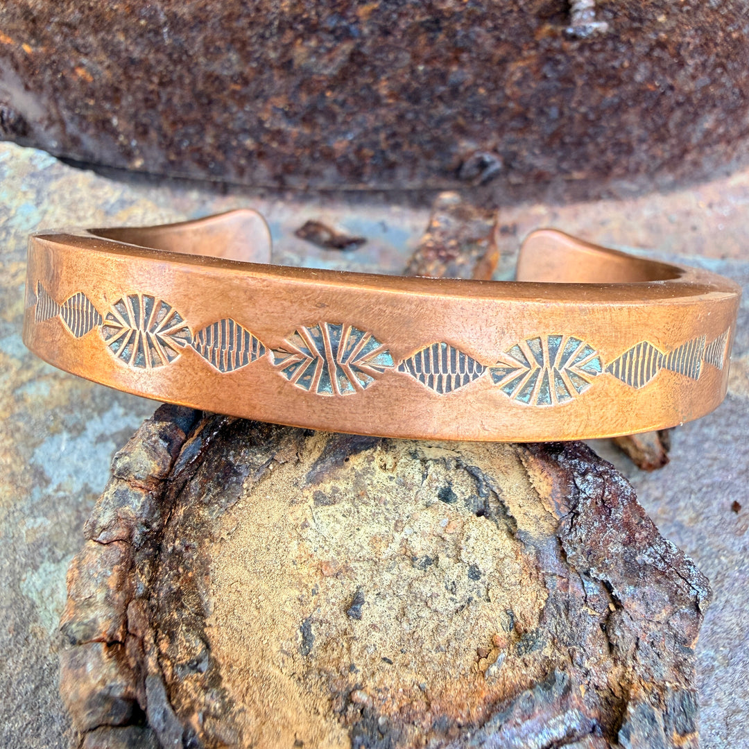 Vintage Navajo Stamp Stamped Heavy Solid Copper Cuff Bracelet
