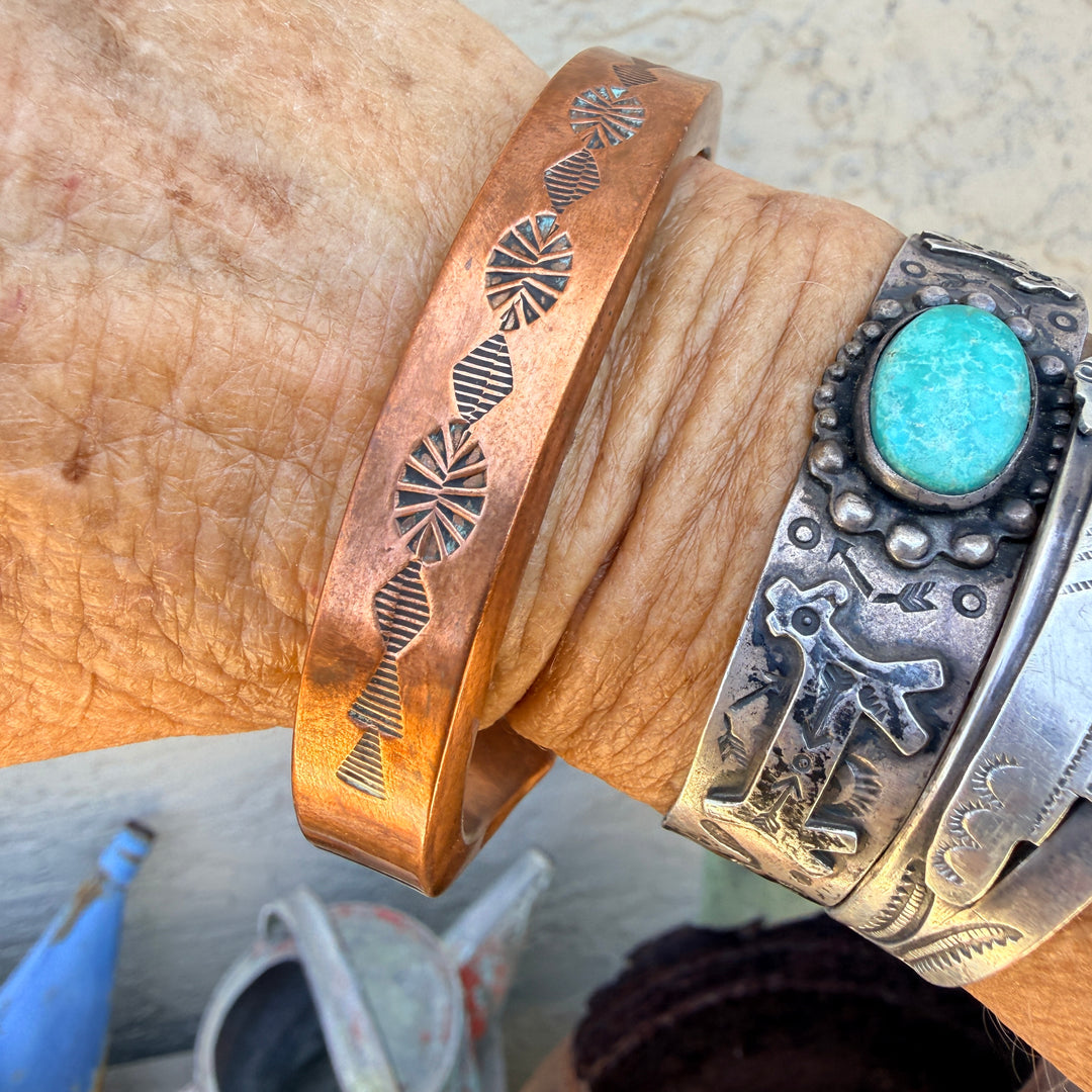 Vintage Navajo Stamp Stamped Heavy Solid Copper Cuff Bracelet