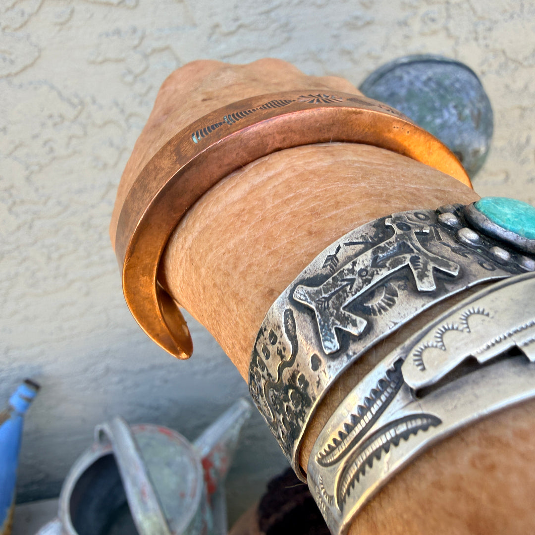 Vintage Navajo Stamp Stamped Heavy Solid Copper Cuff Bracelet