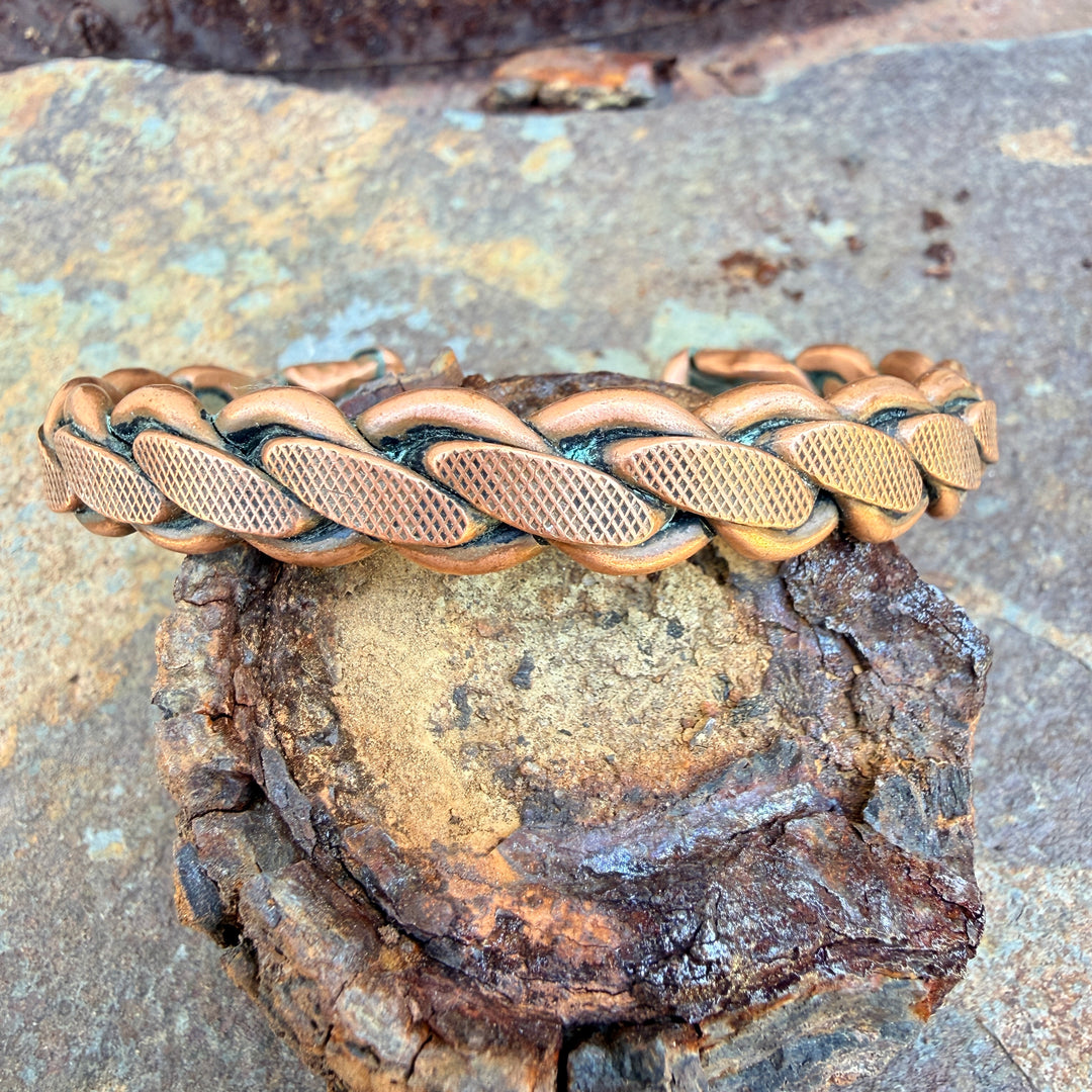 Vintage Stamp Hammered Stamped Braided Solid Copper Cuff Bracelet