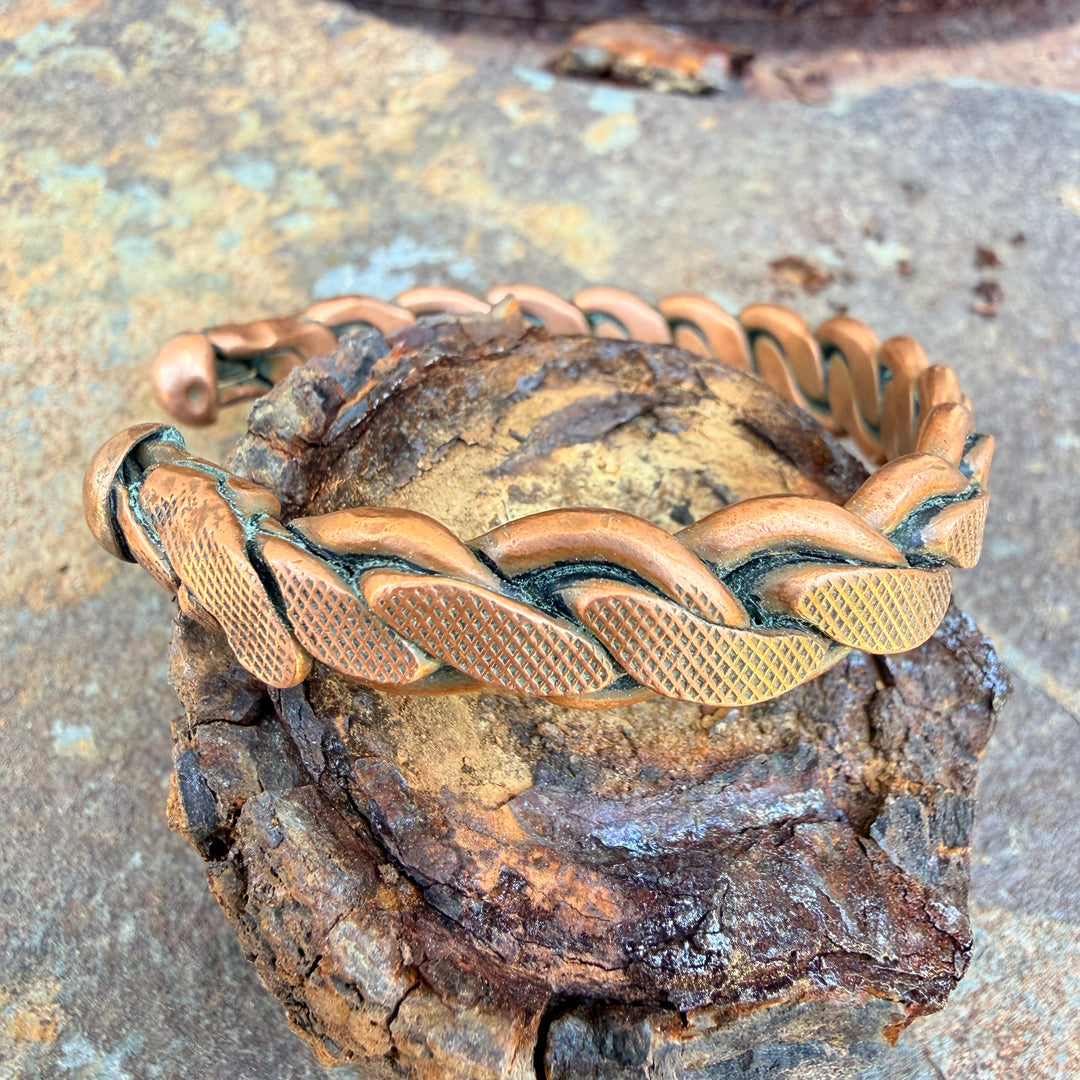 Vintage Stamp Hammered Stamped Braided Solid Copper Cuff Bracelet