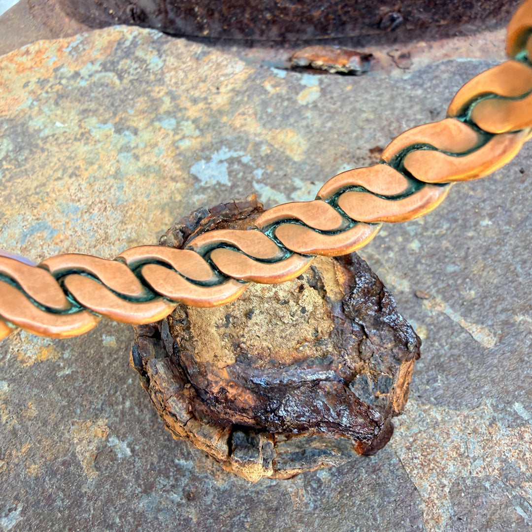 Vintage Stamp Hammered Stamped Braided Solid Copper Cuff Bracelet