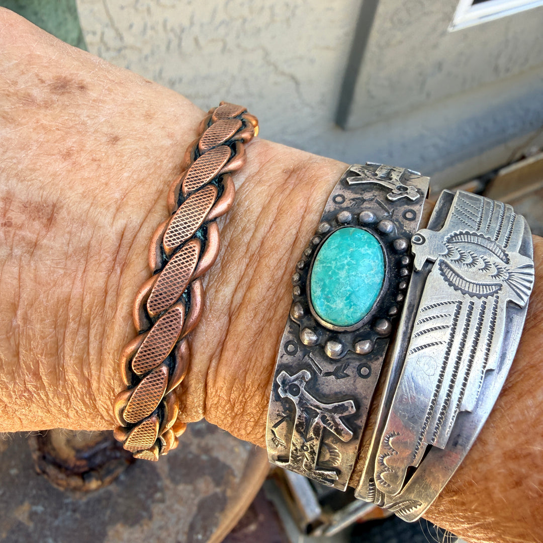 Vintage Stamp Hammered Stamped Braided Solid Copper Cuff Bracelet