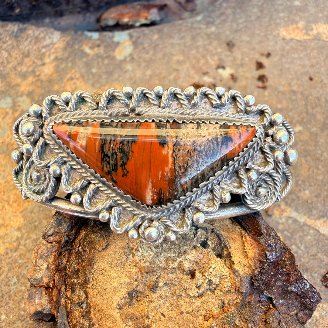 Vintage Sterling Silver Triangular Petrified Wood Navajo Bracelet Fred Harvey Era
