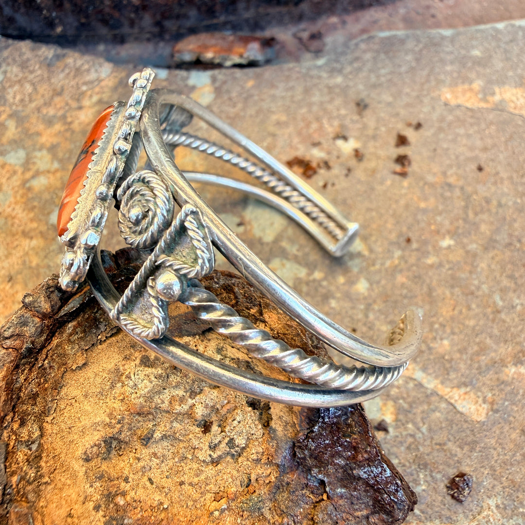 Vintage Sterling Silver Triangular Petrified Wood Navajo Bracelet Fred Harvey Era