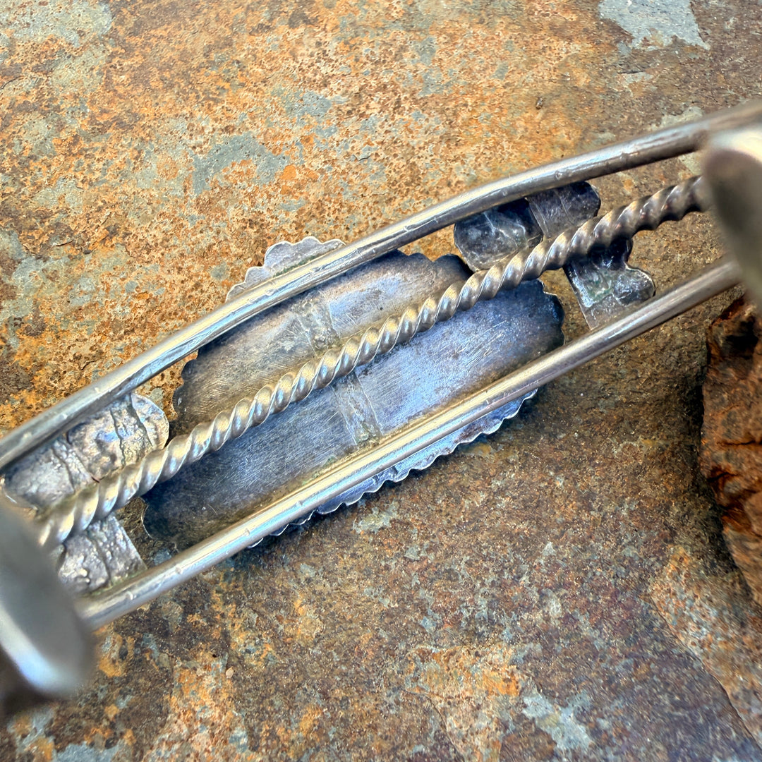 Vintage Sterling Silver Triangular Petrified Wood Navajo Bracelet Fred Harvey Era