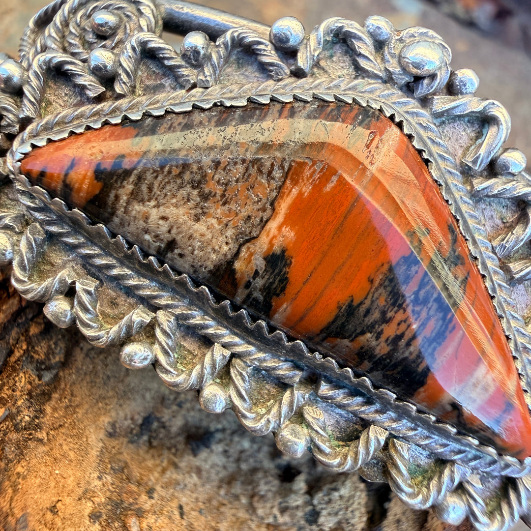 Vintage Sterling Silver Triangular Petrified Wood Navajo Bracelet Fred Harvey Era