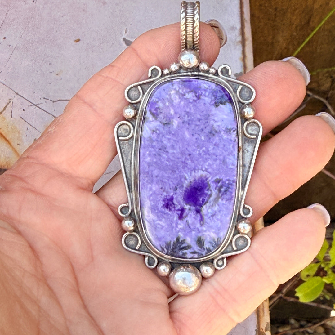 Huge Charoite Sterling Silver Pendant Santa Fe