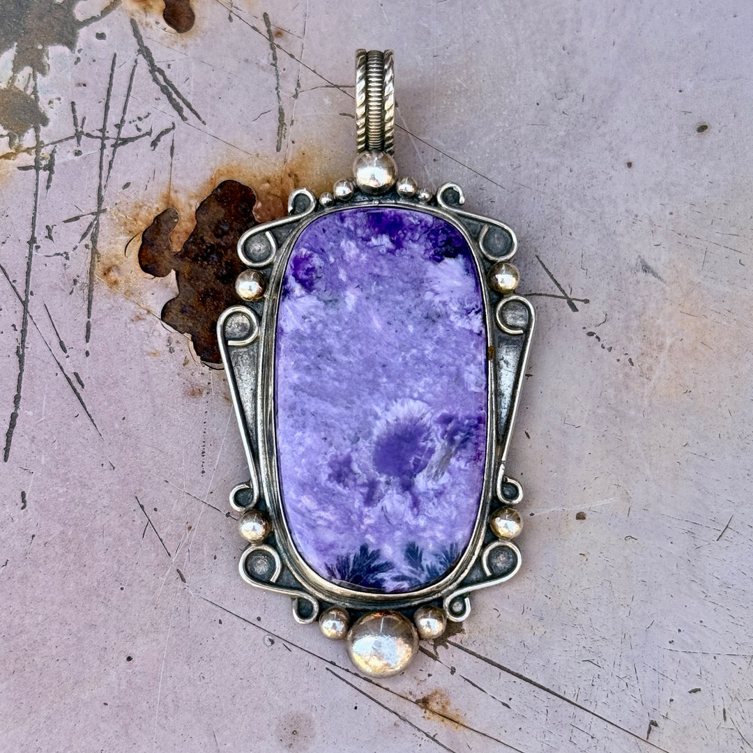 Huge Charoite Sterling Silver Pendant Santa Fe