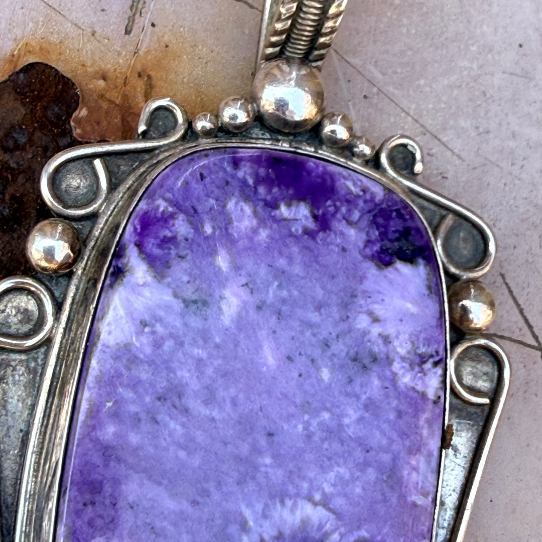Huge Charoite Sterling Silver Pendant Santa Fe