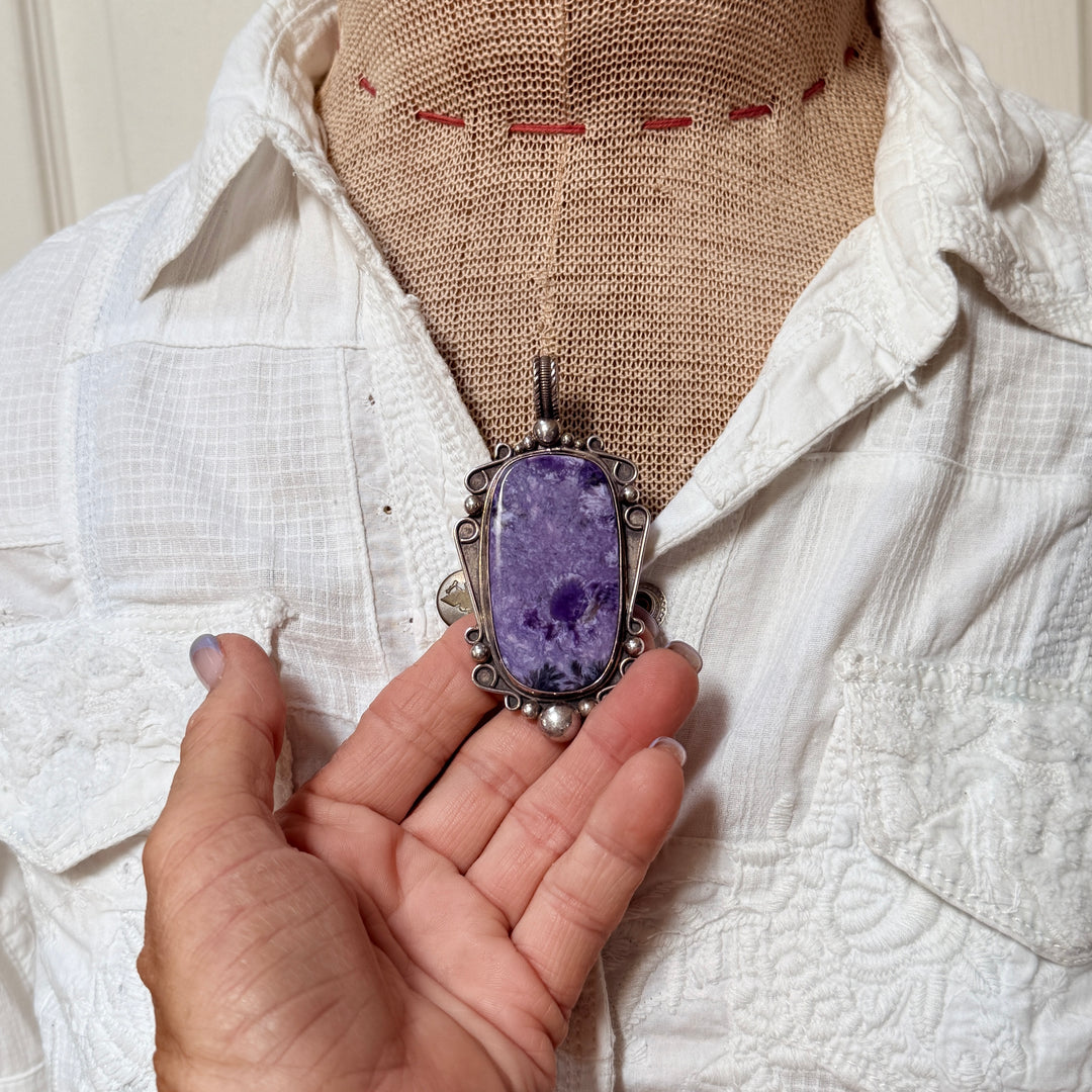 Huge Charoite Sterling Silver Pendant Santa Fe